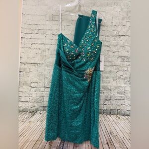 Teal Sequin one shoulder Dress nwt